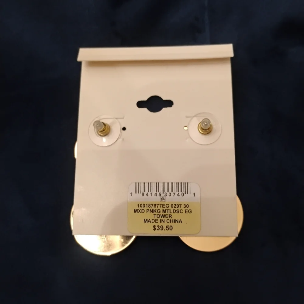Art Deco Style Drop Earrings with Gold-Tone Disc & Fuchsia Rings by ON 34th NWT